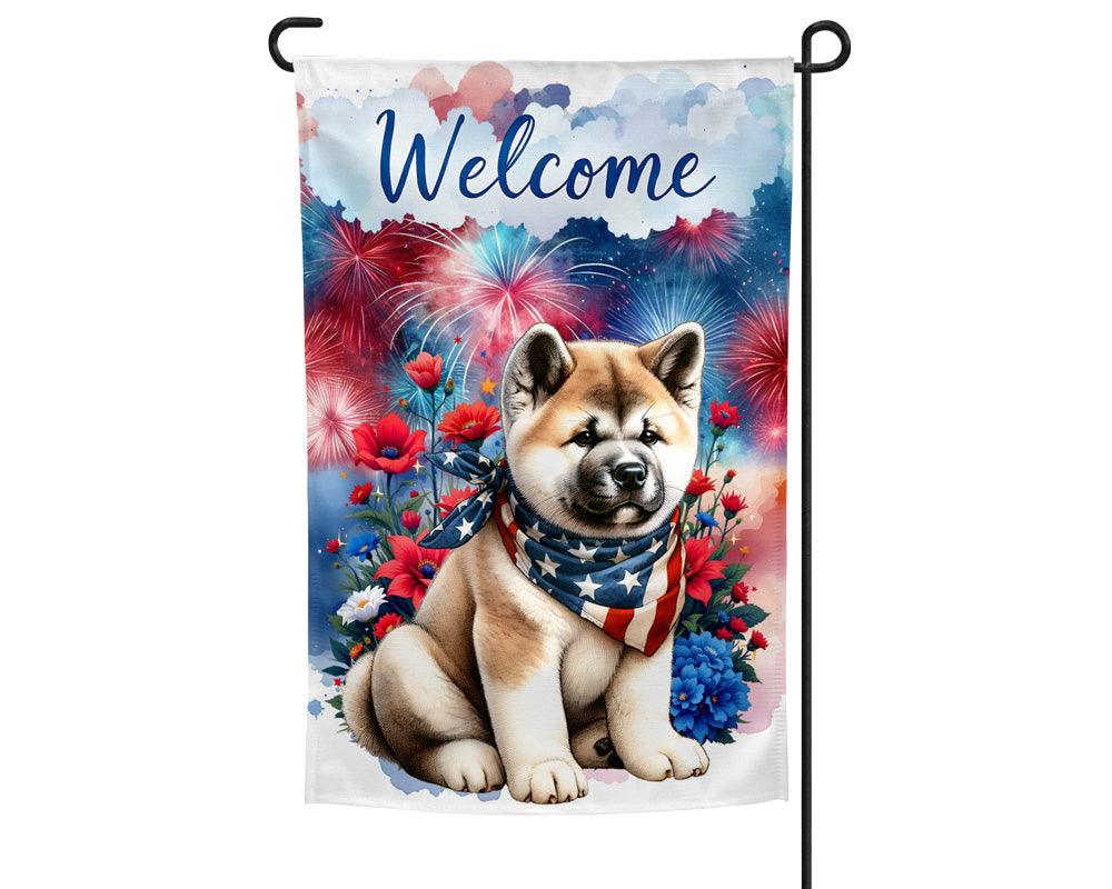 Akita Patriotic Welcome Garden Flag