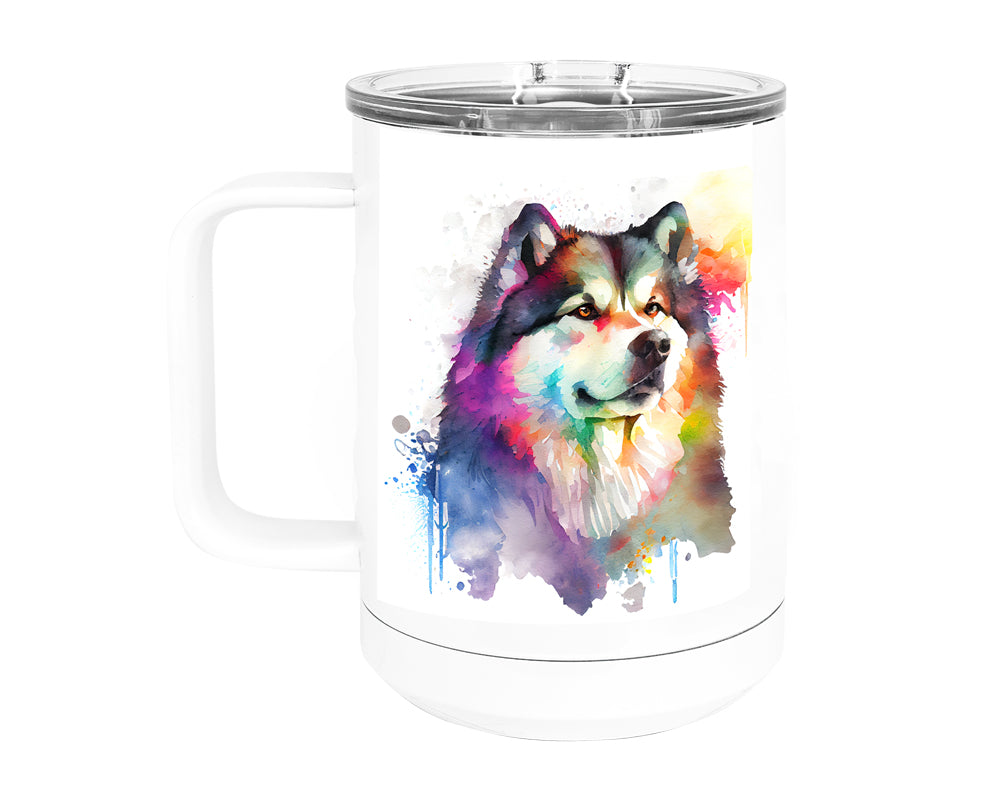 Alaskan Malamute 15 oz Stainless Steel, Double-Wall Vacuum Insulated Travel Coffee Mug