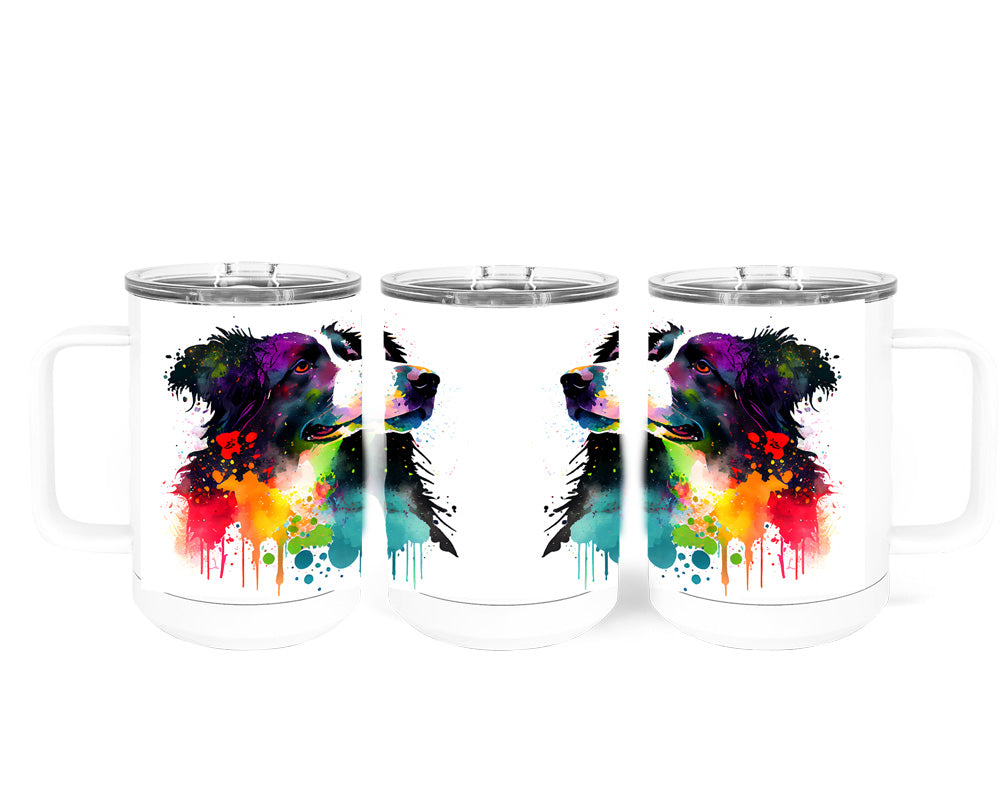 Border Collie 15 oz Stainless Steel, Double-Wall Vacuum Insulated Travel Coffee Mug