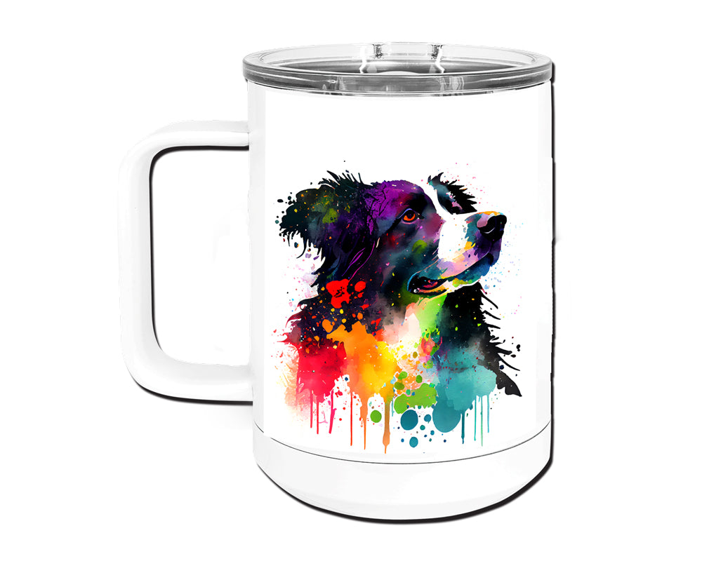 Border Collie 15 oz Stainless Steel, Double-Wall Vacuum Insulated Travel Coffee Mug