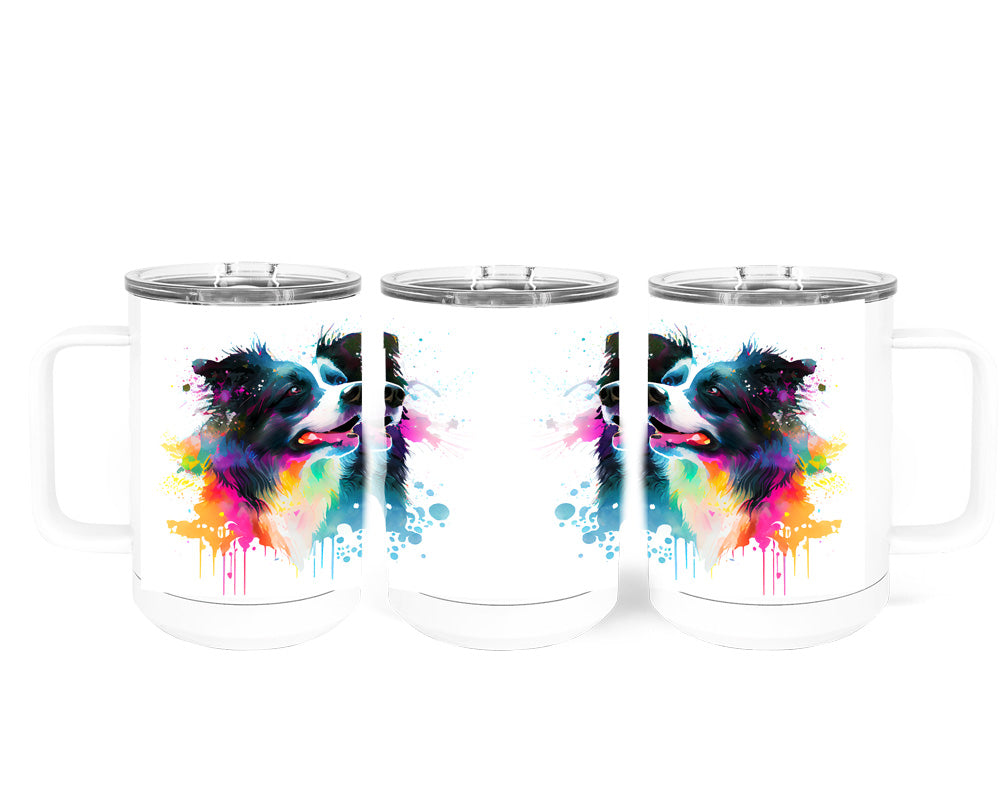 Border Collie 15 oz Stainless Steel, Double-Wall Vacuum Insulated Travel Coffee Mug