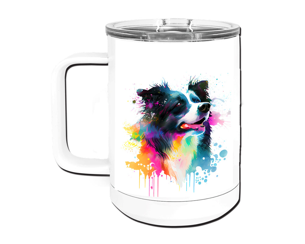 Border Collie 15 oz Stainless Steel, Double-Wall Vacuum Insulated Travel Coffee Mug