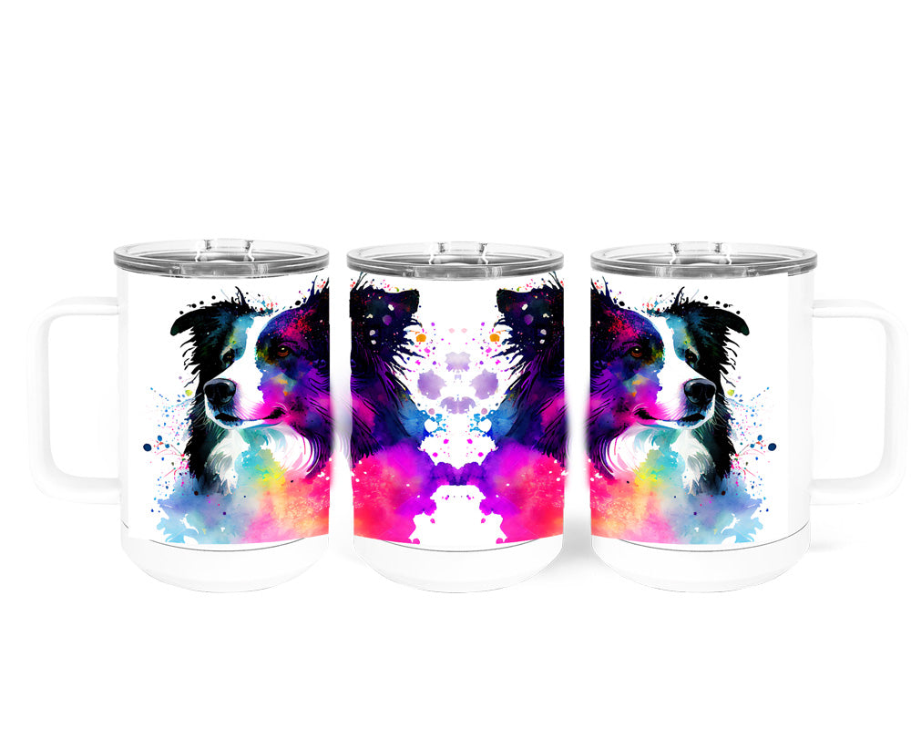 Border Collie 15 oz Stainless Steel, Double-Wall Vacuum Insulated Travel Coffee Mug