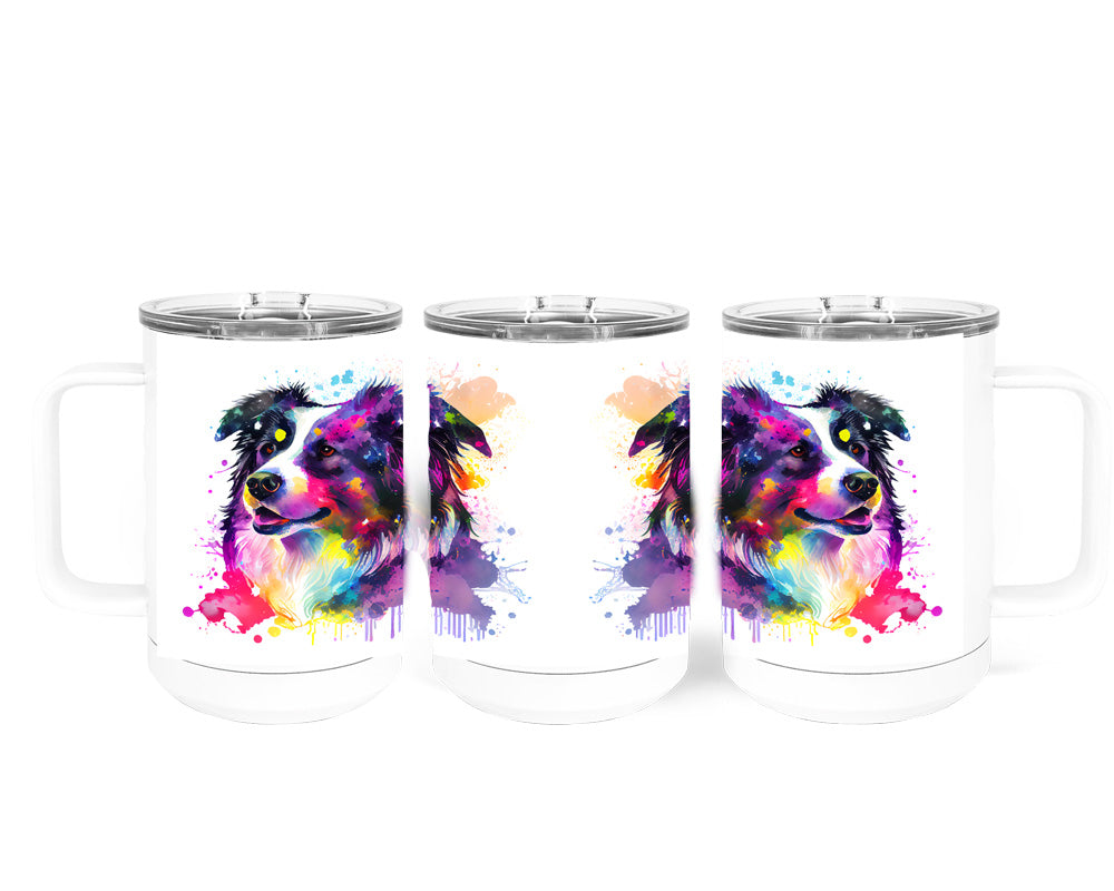 Border Collie 15 oz Stainless Steel, Double-Wall Vacuum Insulated Travel Coffee Mug