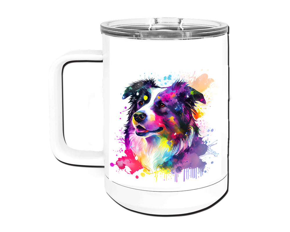 Border Collie 15 oz Stainless Steel, Double-Wall Vacuum Insulated Travel Coffee Mug