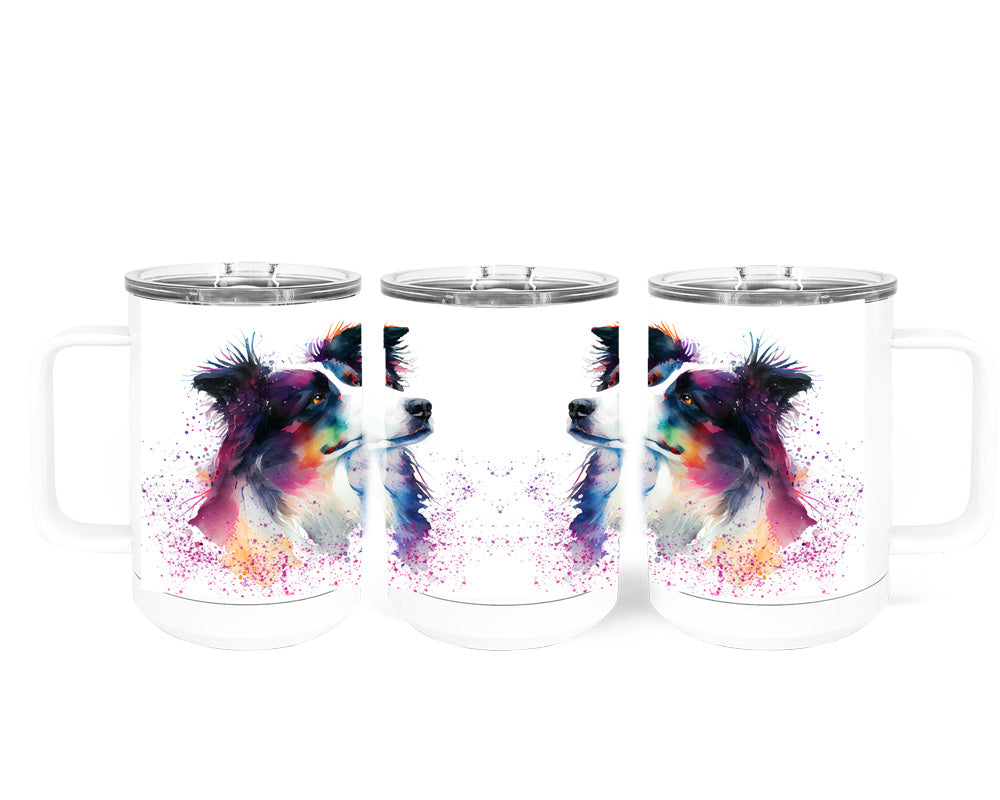 Border Collie 15 oz Stainless Steel, Double-Wall Vacuum Insulated Travel Coffee Mug