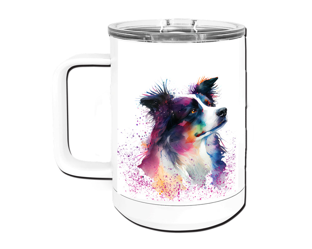Border Collie 15 oz Stainless Steel, Double-Wall Vacuum Insulated Travel Coffee Mug