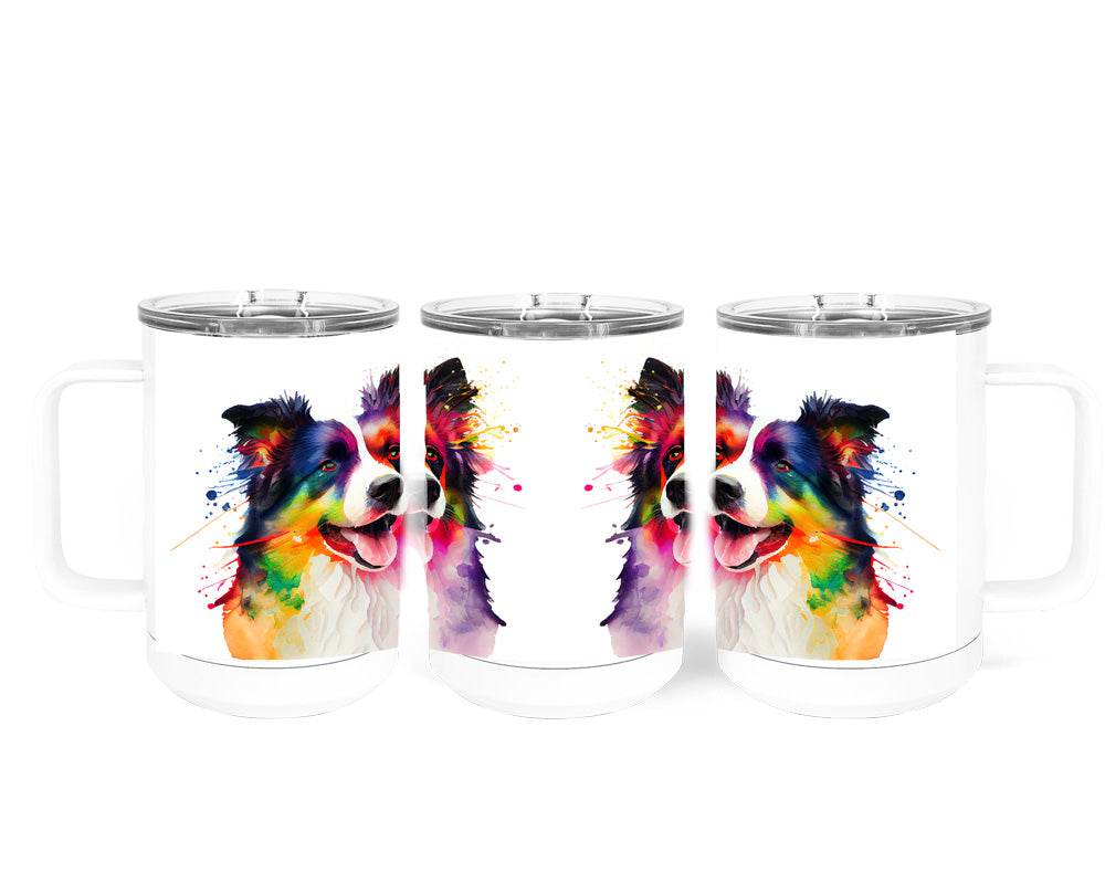 Border Collie 15 oz Stainless Steel, Double-Wall Vacuum Insulated Travel Coffee Mug