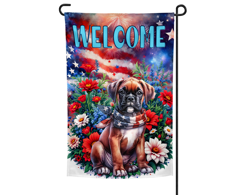 Boxer Patriotic Welcome Garden Flag