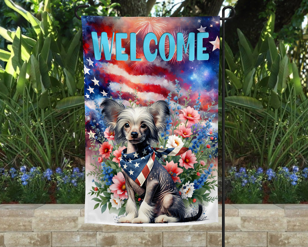 Chinese Crested Patriotic Welcome Garden Flag
