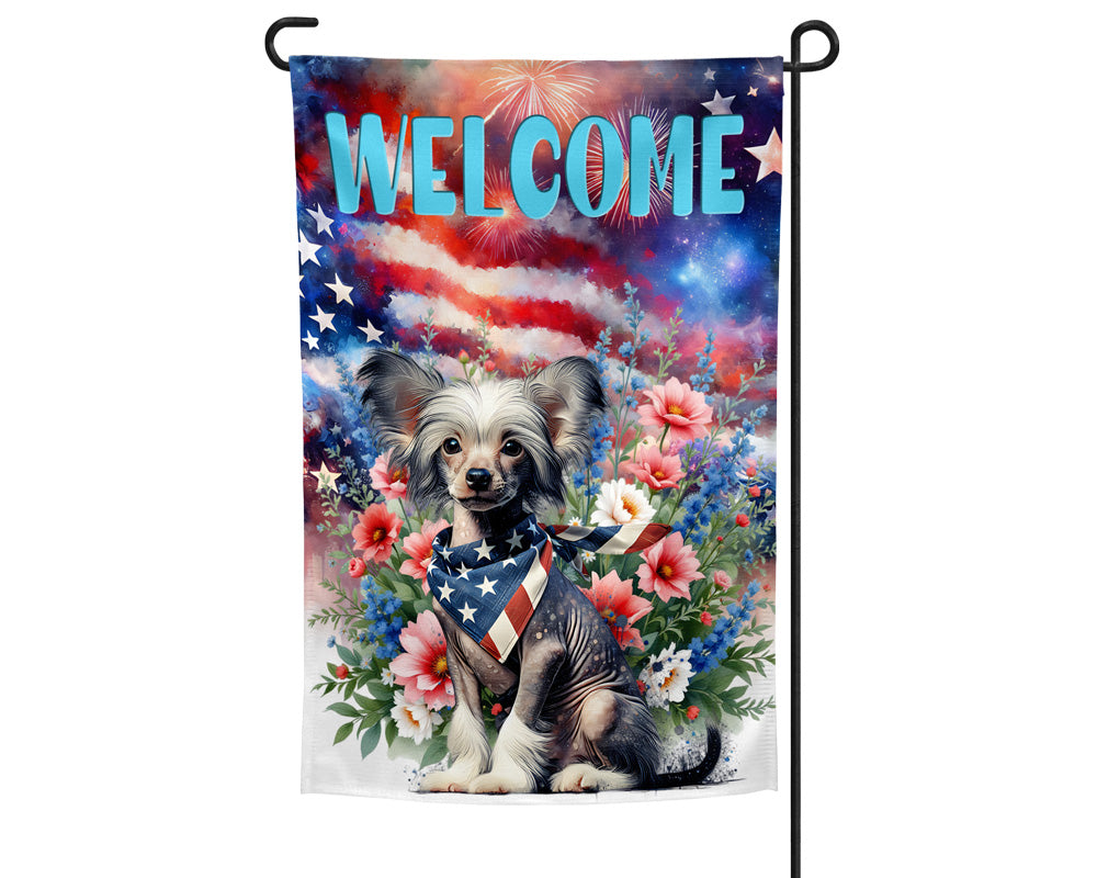 Chinese Crested Patriotic Welcome Garden Flag