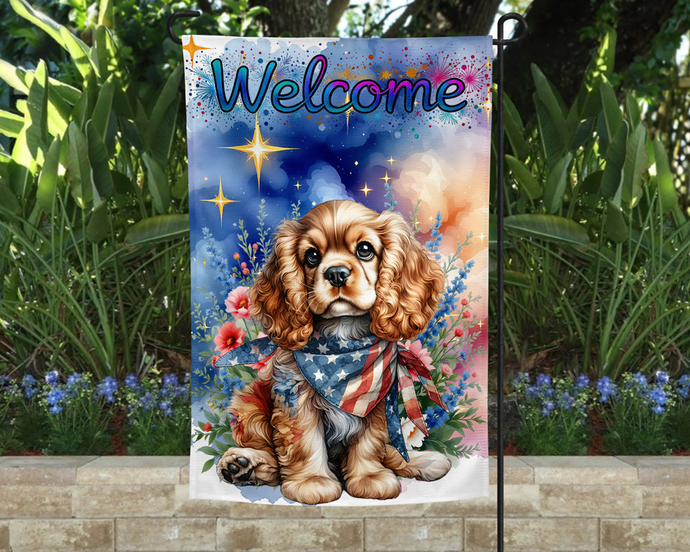 Cocker Spaniel Patriotic Welcome Garden Flag