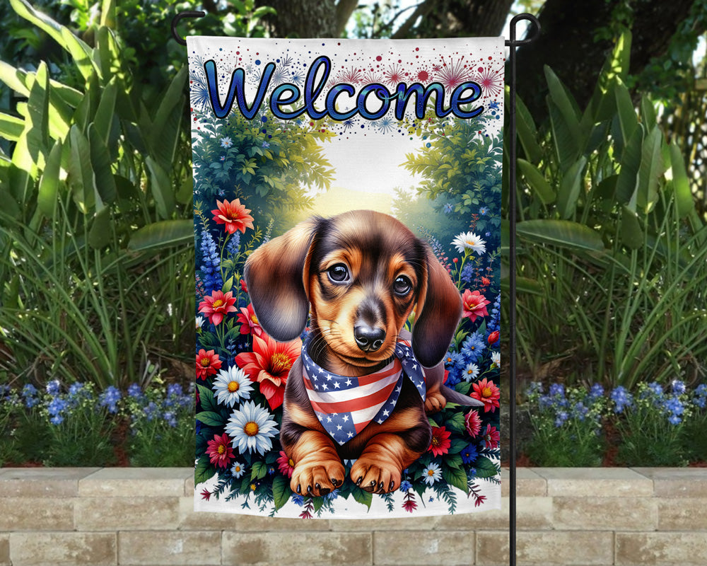 Dachshund Patriotic Welcome Garden Flag
