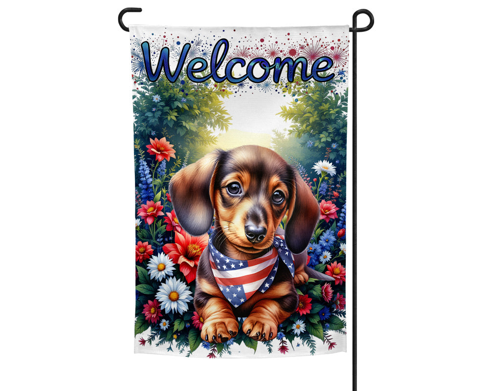 Dachshund Patriotic Welcome Garden Flag
