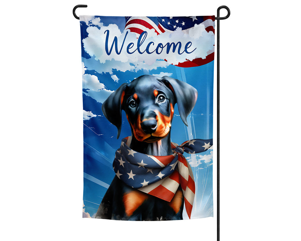 Doberman Patriotic Welcome Garden Flag