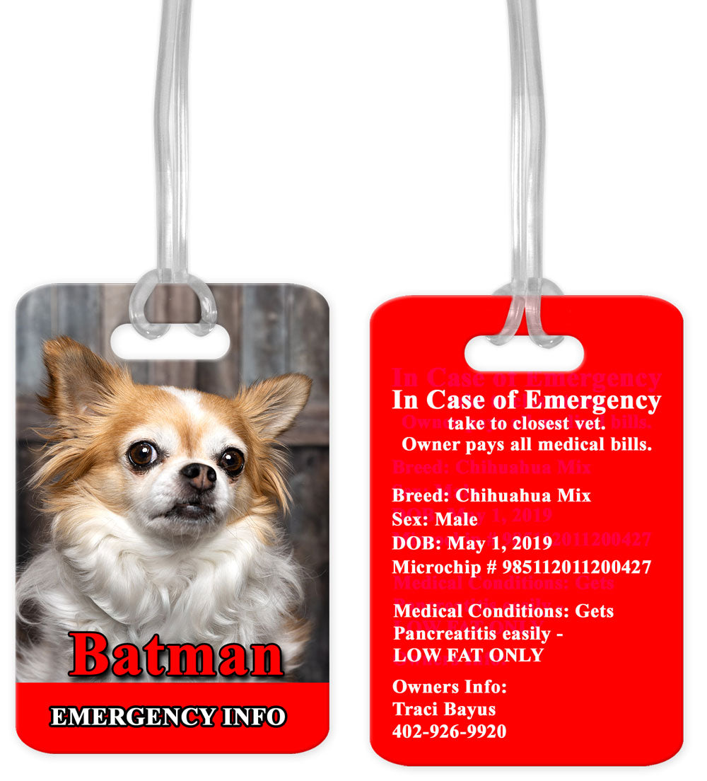 Pet Emergency Information Luggage Tag