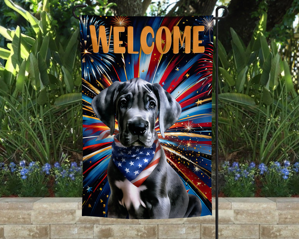 Great Dane Patriotic Welcome Garden Flag