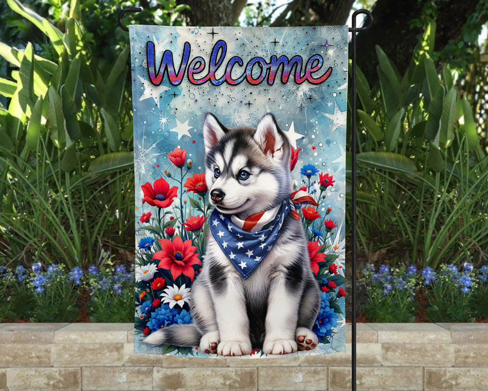 Husky Patriotic Welcome Garden Flag