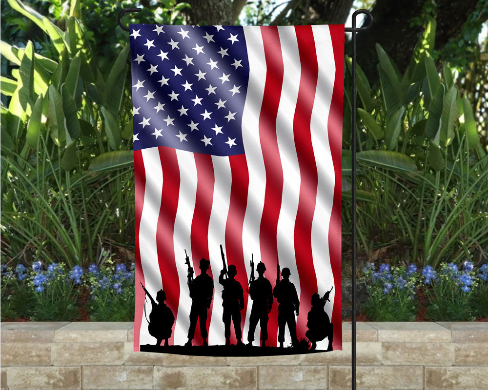 US Flag with Soldiers Garden Flag