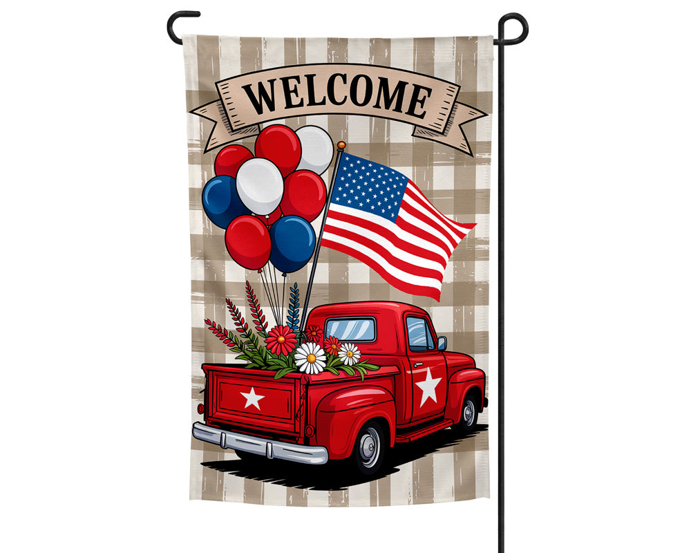 4th of July Patriotic Vintage Truck Garden Flag