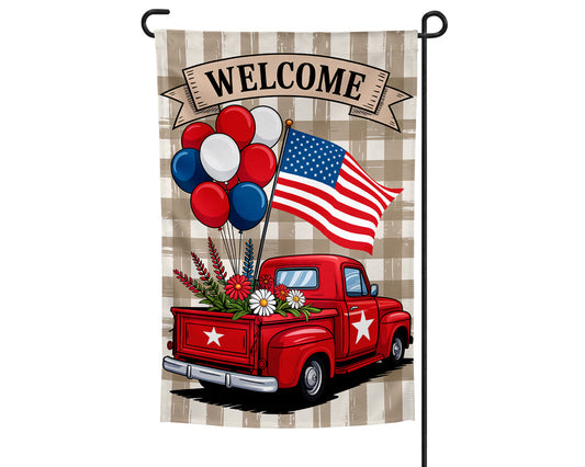 4th of July Patriotic Vintage Truck Garden Flag