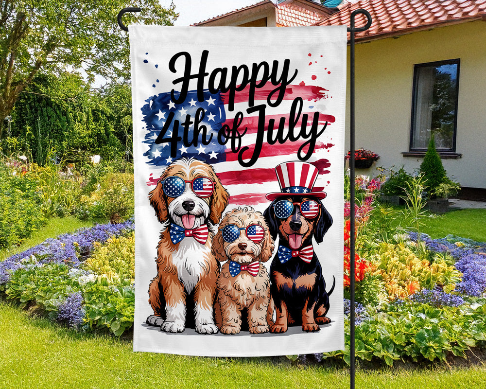 4th of July Patriotic Dog Garden Flag