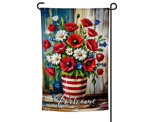4th of July Patriotic Welcome Flowers Garden Flag