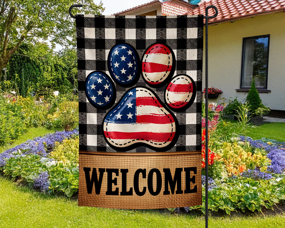 4TH of July Paw Print Garden Flag