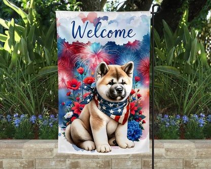 Akita Patriotic  Welcome Garden Flag