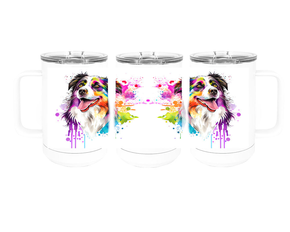 Australian Shepherd 15 oz Stainless Steel, Double-Wall Vacuum Insulated Travel Coffee Mug