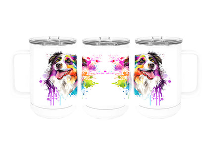 Australian Shepherd 15 oz Stainless Steel, Double-Wall Vacuum Insulated Travel Coffee Mug