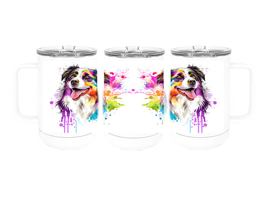 Australian Shepherd 15 oz Stainless Steel, Double-Wall Vacuum Insulated Travel Coffee Mug