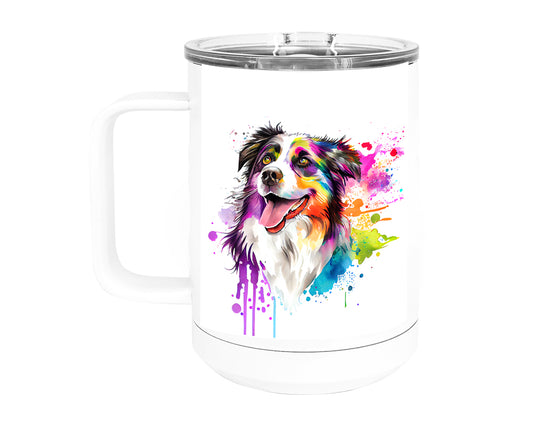 Australian Shepherd 15 oz Stainless Steel, Double-Wall Vacuum Insulated Travel Coffee Mug