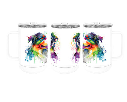 Australian Shepherd 15 oz Stainless Steel, Double-Wall Vacuum Insulated Travel Coffee Mug