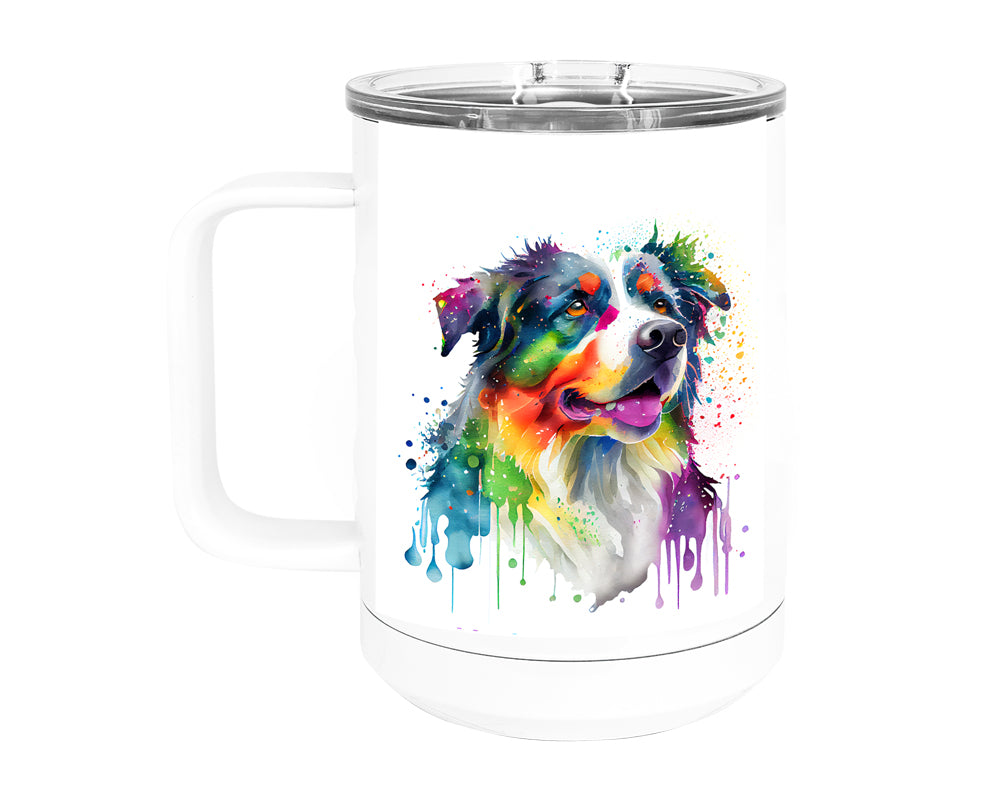 Australian Shepherd 15 oz Stainless Steel, Double-Wall Vacuum Insulated Travel Coffee Mug