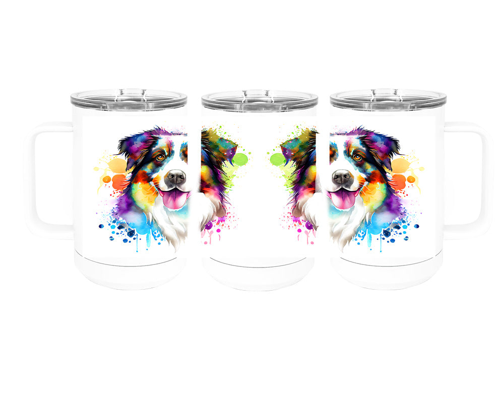 Australian Shepherd 15 oz Stainless Steel, Double-Wall Vacuum Insulated Travel Coffee Mug