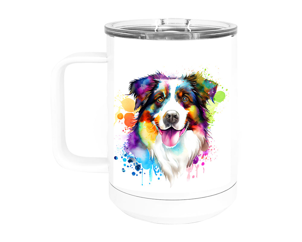 Australian Shepherd 15 oz Stainless Steel, Double-Wall Vacuum Insulated Travel Coffee Mug