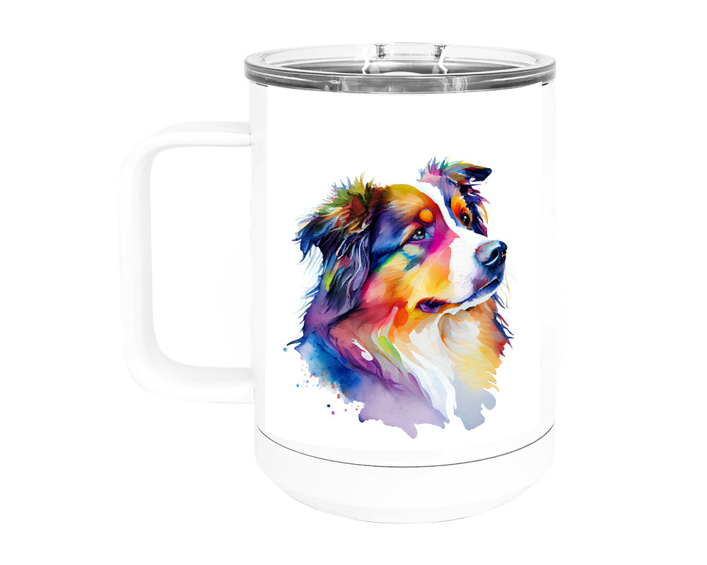 Australian Shepherd 15 oz Stainless Steel, Double-Wall Vacuum Insulated Travel Coffee Mug