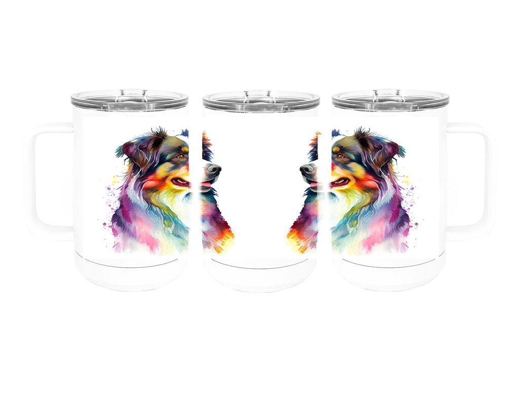 Australian Shepherd 15 oz Stainless Steel, Double-Wall Vacuum Insulated Travel Coffee Mug