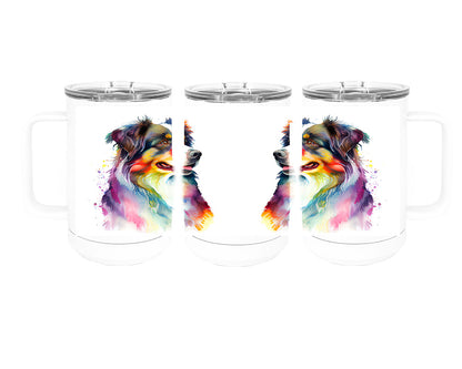 Australian Shepherd 15 oz Stainless Steel, Double-Wall Vacuum Insulated Travel Coffee Mug