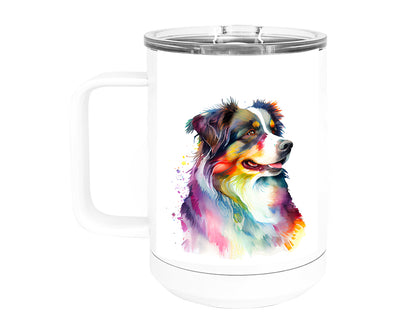 Australian Shepherd 15 oz Stainless Steel, Double-Wall Vacuum Insulated Travel Coffee Mug