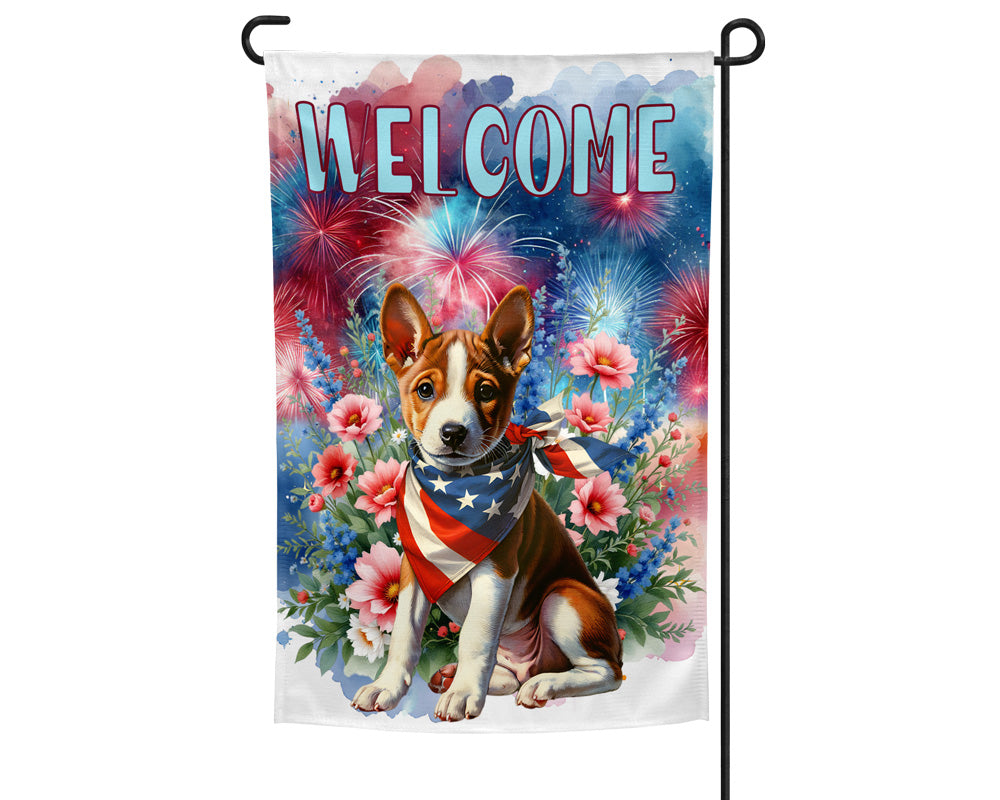 Basenji Patriotic  Welcome Garden Flag