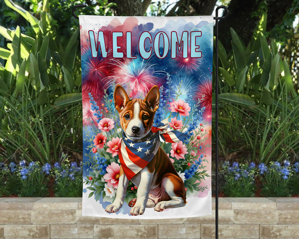 Basenji Patriotic  Welcome Garden Flag