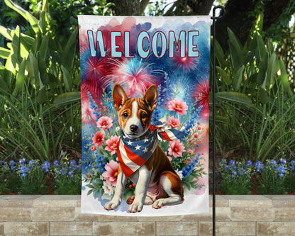 Basenji Patriotic  Welcome Garden Flag