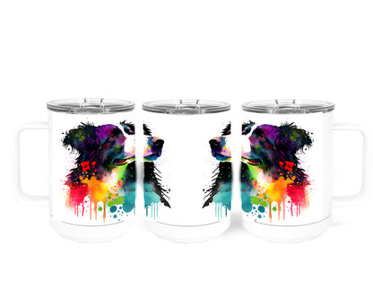 Border Collie 15 oz Stainless Steel, Double-Wall Vacuum Insulated Travel Coffee Mug