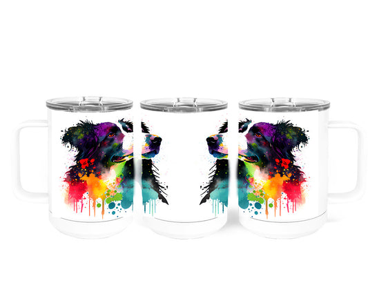 Border Collie 15 oz Stainless Steel, Double-Wall Vacuum Insulated Travel Coffee Mug