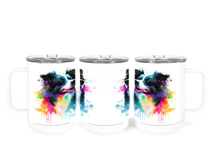 Border Collie 15 oz Stainless Steel, Double-Wall Vacuum Insulated Travel Coffee Mug
