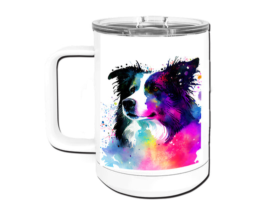 Border Collie 15 oz Stainless Steel, Double-Wall Vacuum Insulated Travel Coffee Mug