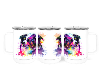 Border Collie 15 oz Stainless Steel, Double-Wall Vacuum Insulated Travel Coffee Mug