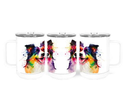 Border Collie 15 oz Stainless Steel, Double-Wall Vacuum Insulated Travel Coffee Mug